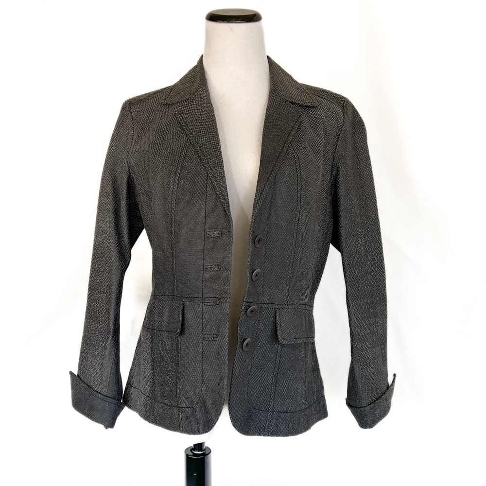 Isabella Bird Gray Leather Blazer 6